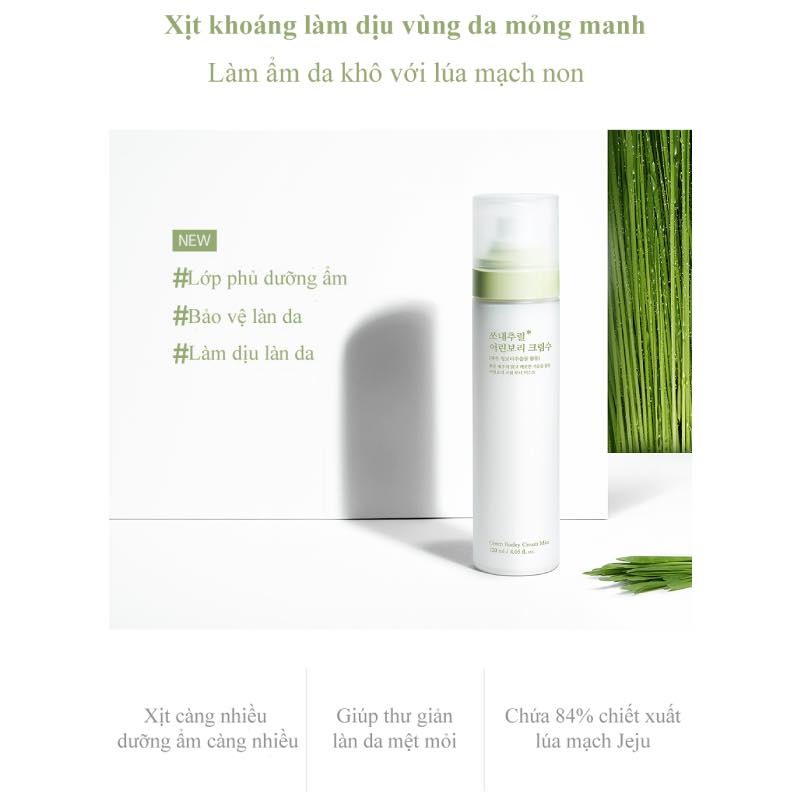 So' Natural Green Barely Cream Mist - Xịt Khoáng Lúa Mạch - 120ml