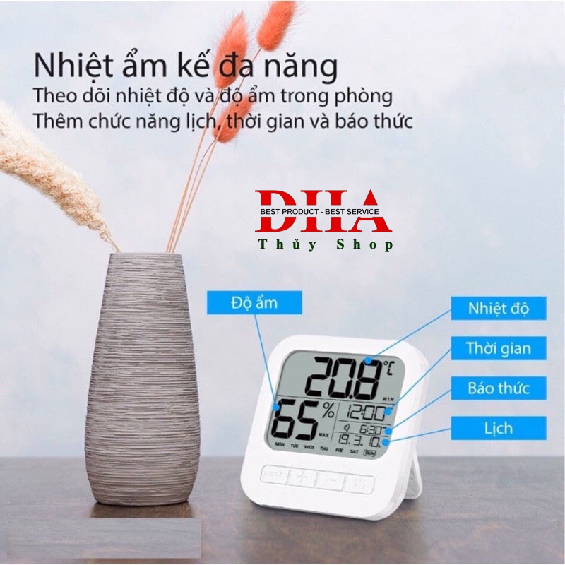 NHIỆT ẨM KẾ ĐIỆN TỬ ĐO NHIỆT ĐỘ VÀ ĐỘ ẨM PHÒNG NGỦ CHO BÉ KÈM ĐỒNG HỒ CÓ CHỨC NĂNG HẸN GIỜ CHO BỐ MẸ