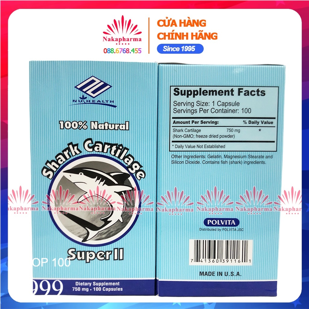 Viên sụn vi cá mập Shark Cartilage Super II - Hỗ trợ bồi bổ và tái tạo sụn khớp, vận động linh hoạt, dẻo dai Polvita