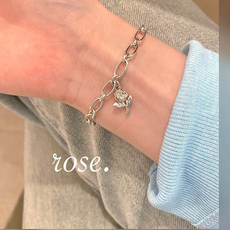 Vòng Tay Kim Loại Mặt Hoa Hồng Thời Trang Cho Nữ MM