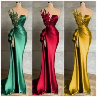 Đầm váy body dạ hội lụa cúp kết đá phối bèo xẻ tà