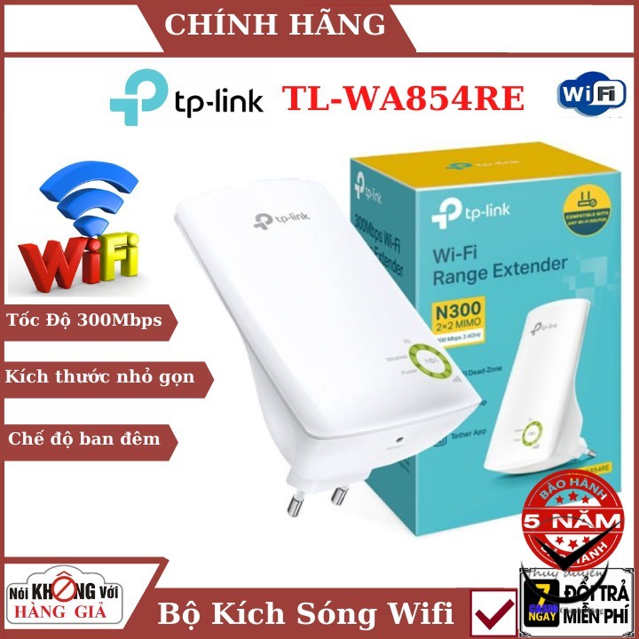 Kích wifi  TP-LINK TL-WA854RE , Tốc Độ 300Mbps , Chức năng điều khiển LED , Chế độ ban đêm cho giấc ngủ yên bình