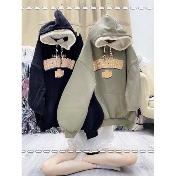 Áo Hoodie BEER Unisex Nam Nữ, Nỉ Mũ 2 Lớp Tay Bồng Form Rộng Hai Lớp Chuẩn Ảnh( Hàng Sẵn)