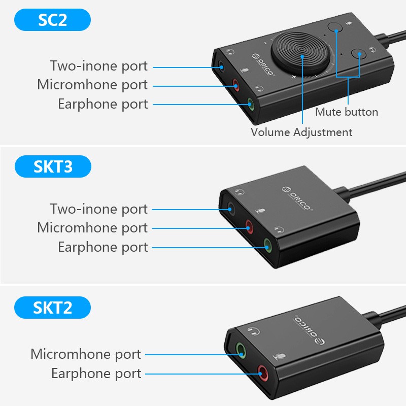 Card Âm Thanh ORICO USB SC2 SKT3 SKT2 Kết Nối Giắc Cắm 3.5mm