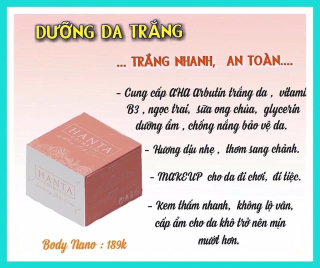 (Hàng chính hãng) HANTA COSMETIC Body Nano Whitening Body Cream -Kem body