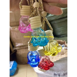 Combo 10 Lọ đựng tinh dầu treo xe hình hoa hồng