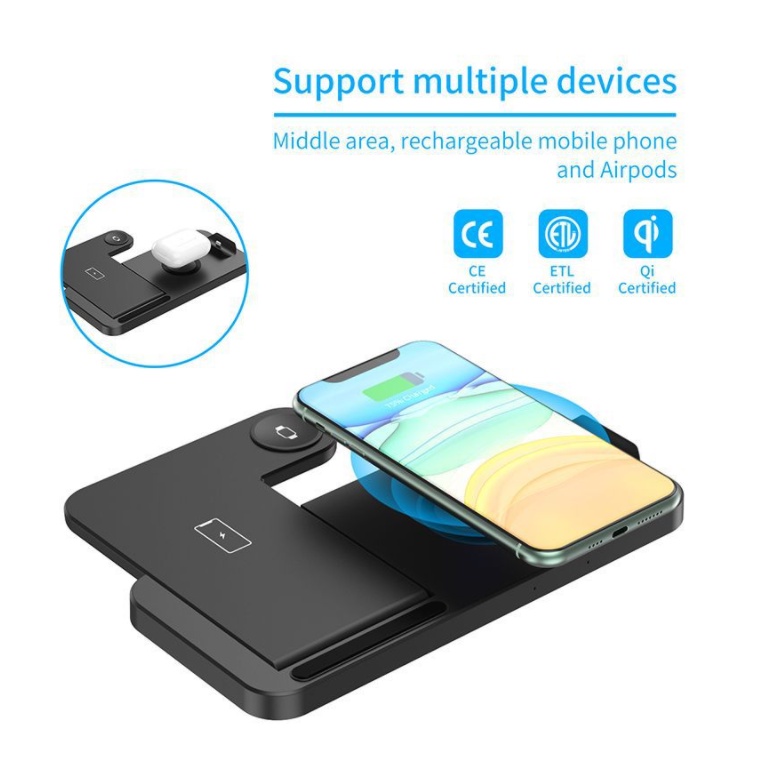 Bộ sạc không dây 4 trong 1 15W Qi thích hợp cho điện thoại iphone/ đồng hồ/ tai nghe