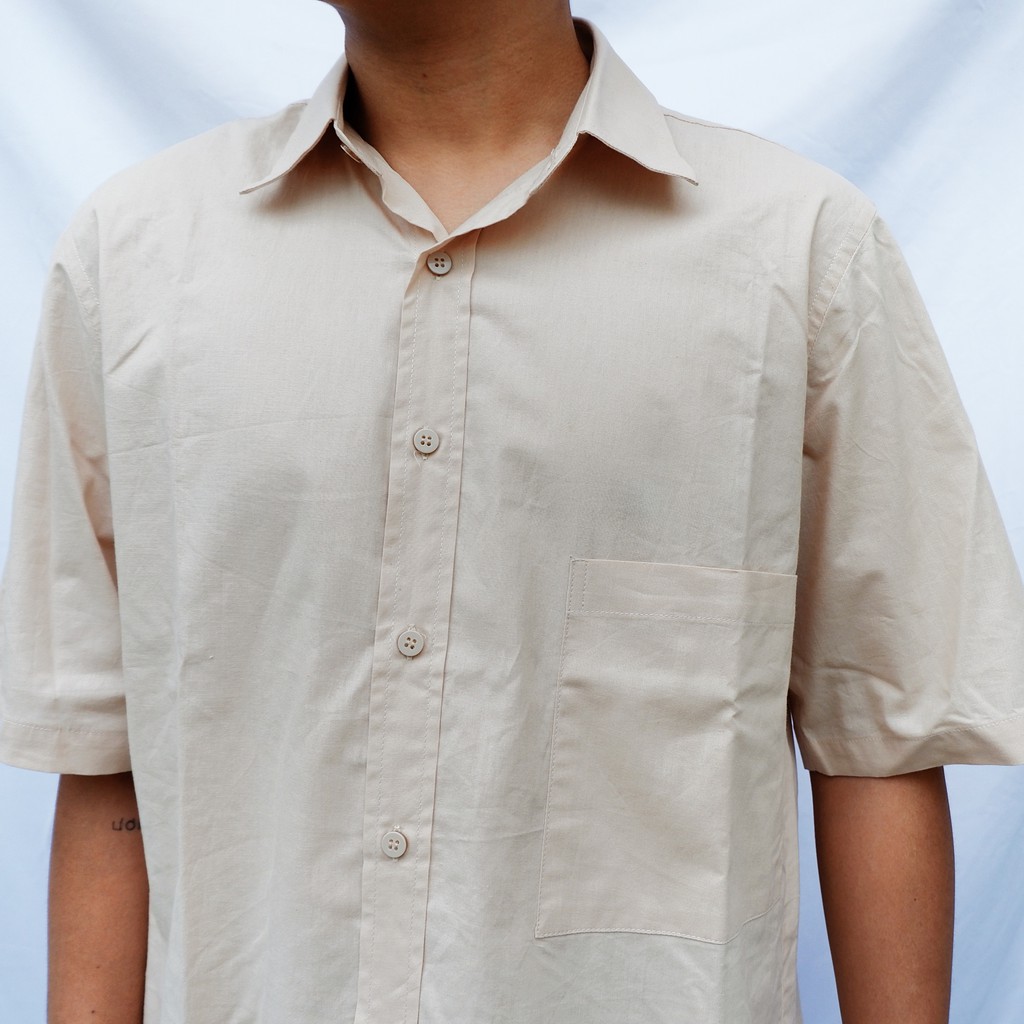 SIÊU GIẢM GIÁ - Sơ Mi Tay Ngắn Nam - Có Túi, Màu Kem Đen Xanh | BigBuy360 - bigbuy360.vn