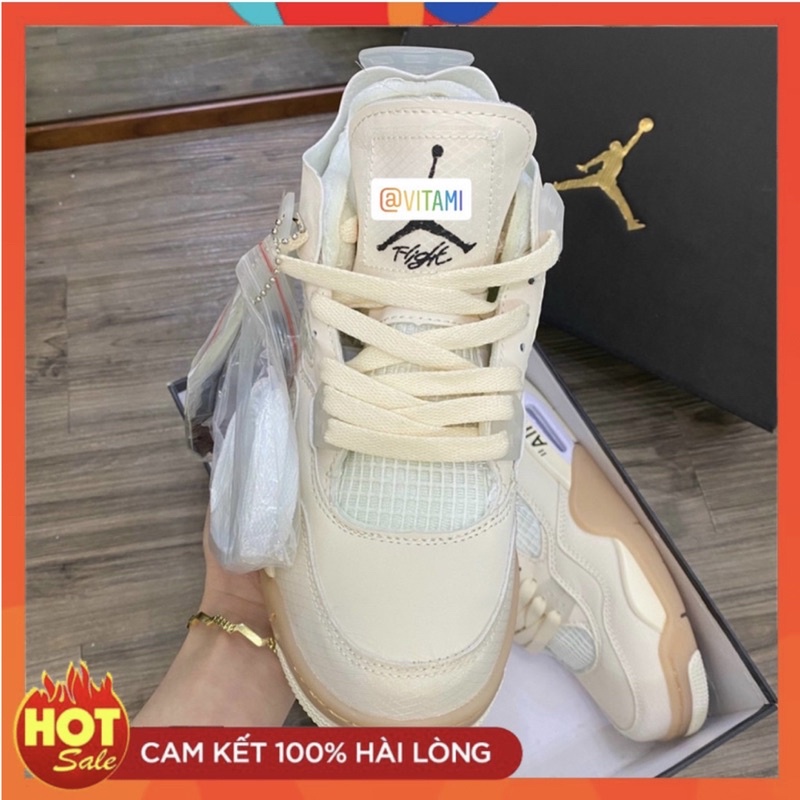 Giày Jordan 4 Off white màu be thể thao đủ phụ kiện Freeship