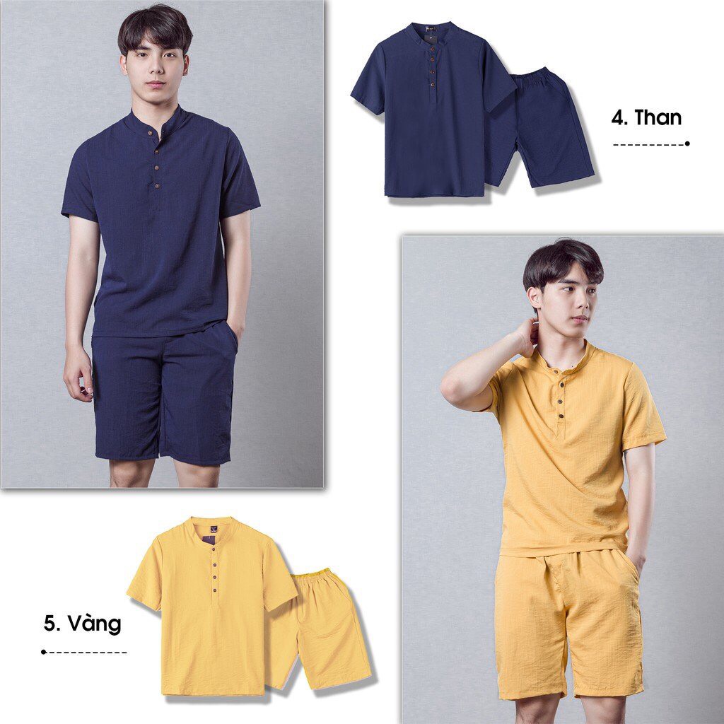 Bộ Đũi Nam Cộc Tay 5 Màu Trơn
