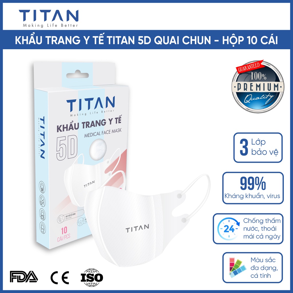 FAMAPRO x TITAN Combo 10 Hộp khẩu trang 5D MASK y tế kháng khuẩn 3 lớp