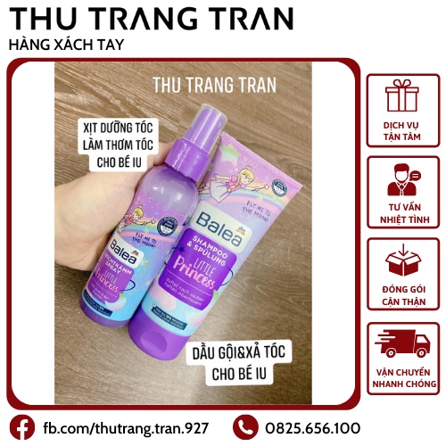 Dầu gội xả-Xịt dưỡng tóc Balea 2in1 Little Princess cho bé 200ML [Sẵn màu Tím-Hồng, Hàng Đức Air đủ Bill]