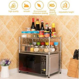 Stainless Steel Double-layer Microwave Oven Rack + Hook Kitchen Storage Holder