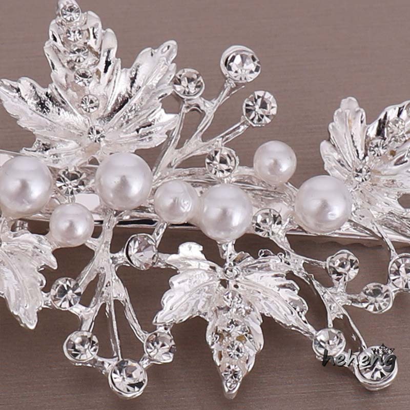 1 Cặp Kẹp Tóc Hình Lá Đính Ngọc Trai Nhân Tạo Sang Trọng