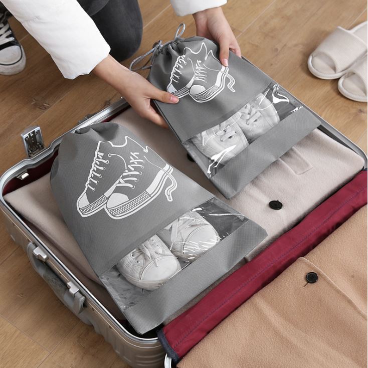 Túi đựng giày dép màu xanh biển có dây rút chống bụi 43x29cm
