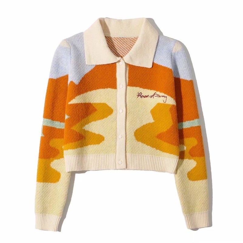 Áo len - cardigan polo croptop loang màu tay dài | BigBuy360 - bigbuy360.vn