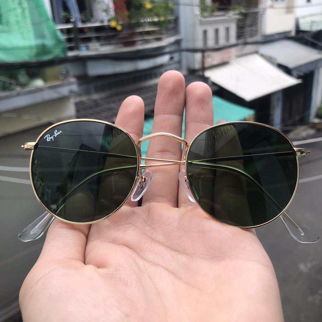Kính Rayban tròng tròn thủy tinh của Ý, màu xanh mát mắt, 2nd, nguyên zin, không lỗi xước. ảnh thật.