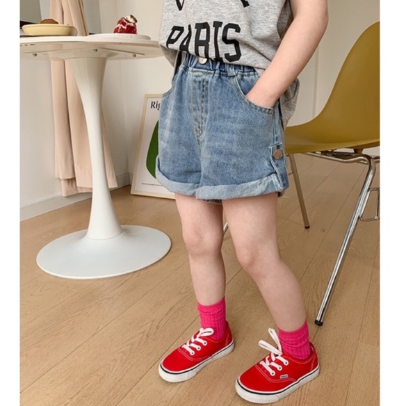 QG309 - Quần short jean bé gái gấp gấu sz 90-150, quần sooc cho bé màu hè năm 2022