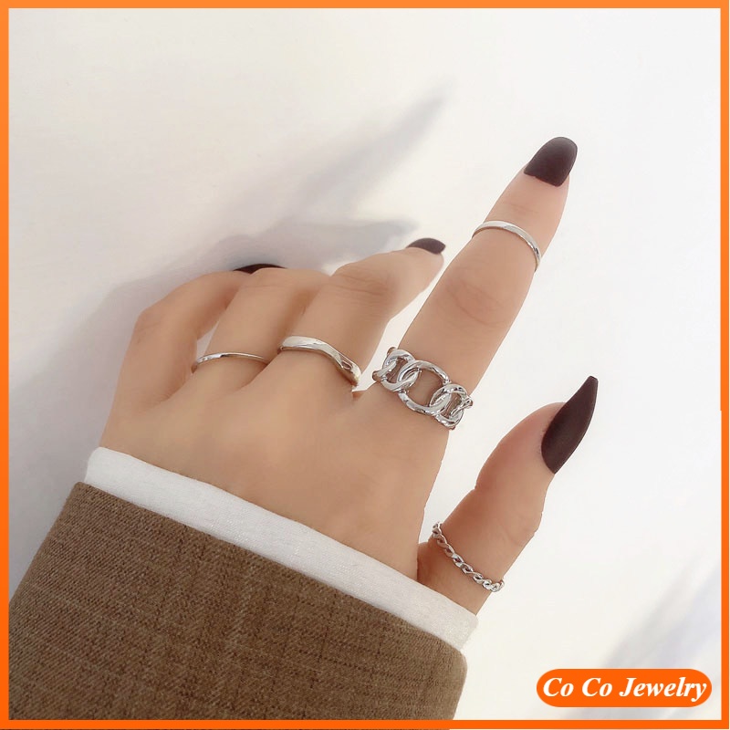 Bộ 5 Nhẫn Kim Loại Phong Cách Cổ Điển Dành Cho Nam Và Nữ