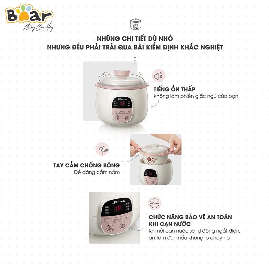 Nồi Nấu Chậm, Nồi Ủ Cháo Bear SUBE001 800ML - Hàng Chính Hãng Bảo Hành 12 Tháng