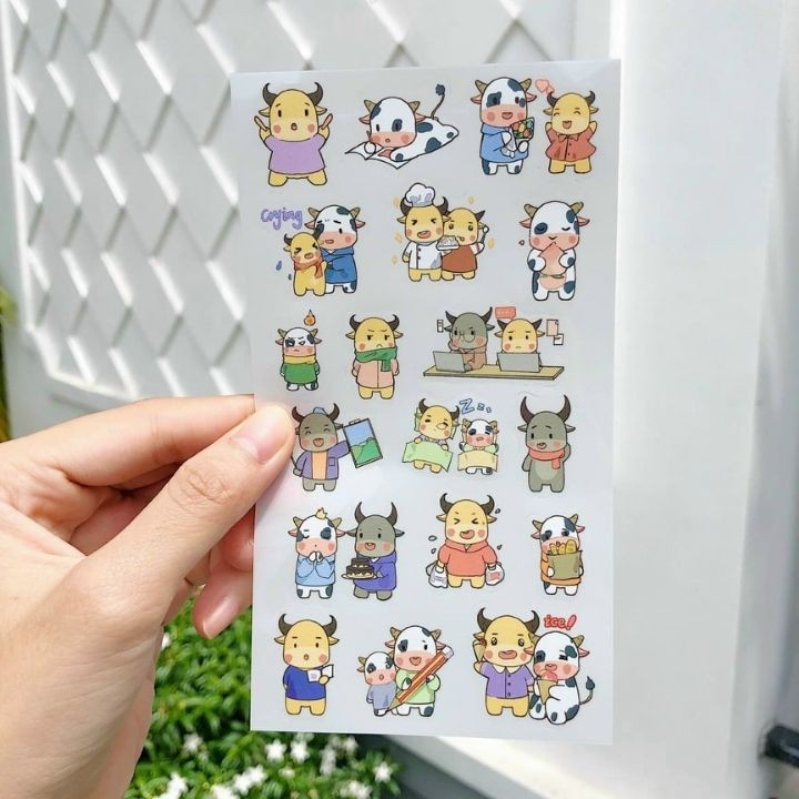 Combo 6 Miếng Dán Trang Trí Sticker Trang Trí Sticker Dán Giấy Đồ Dùng  Hình Bò Sữa Cute Mavericks  Phong Cách Hàn Quốc