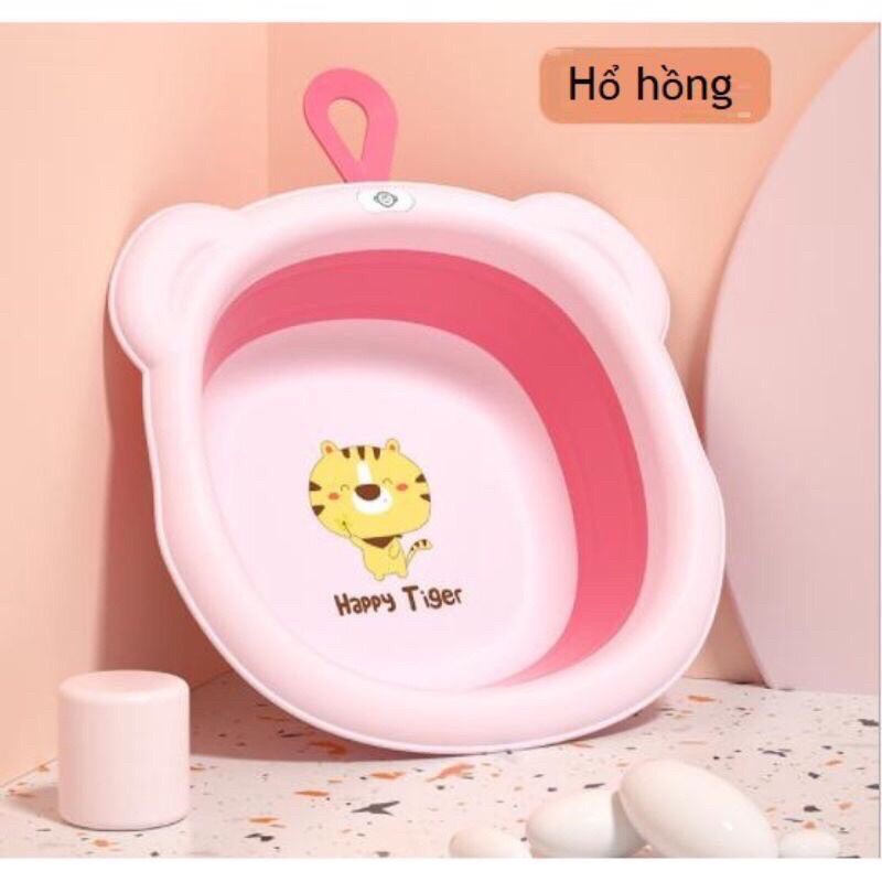 Chậu rửa mặt gấp gọn hình hổ cho bé có móc treo