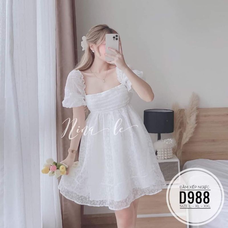 ĐẦM BABYDOLL HỞ LƯNG REN BIGSIZE TRẮNG ĐEN