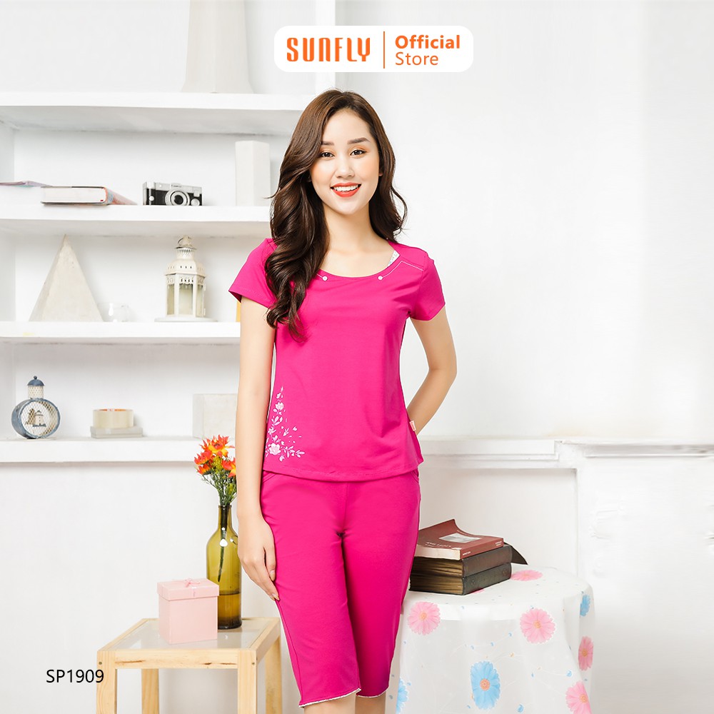 Bộ đồ nữ mặc nhà cotton SUNFLY áo cộc quần ngố SP1909