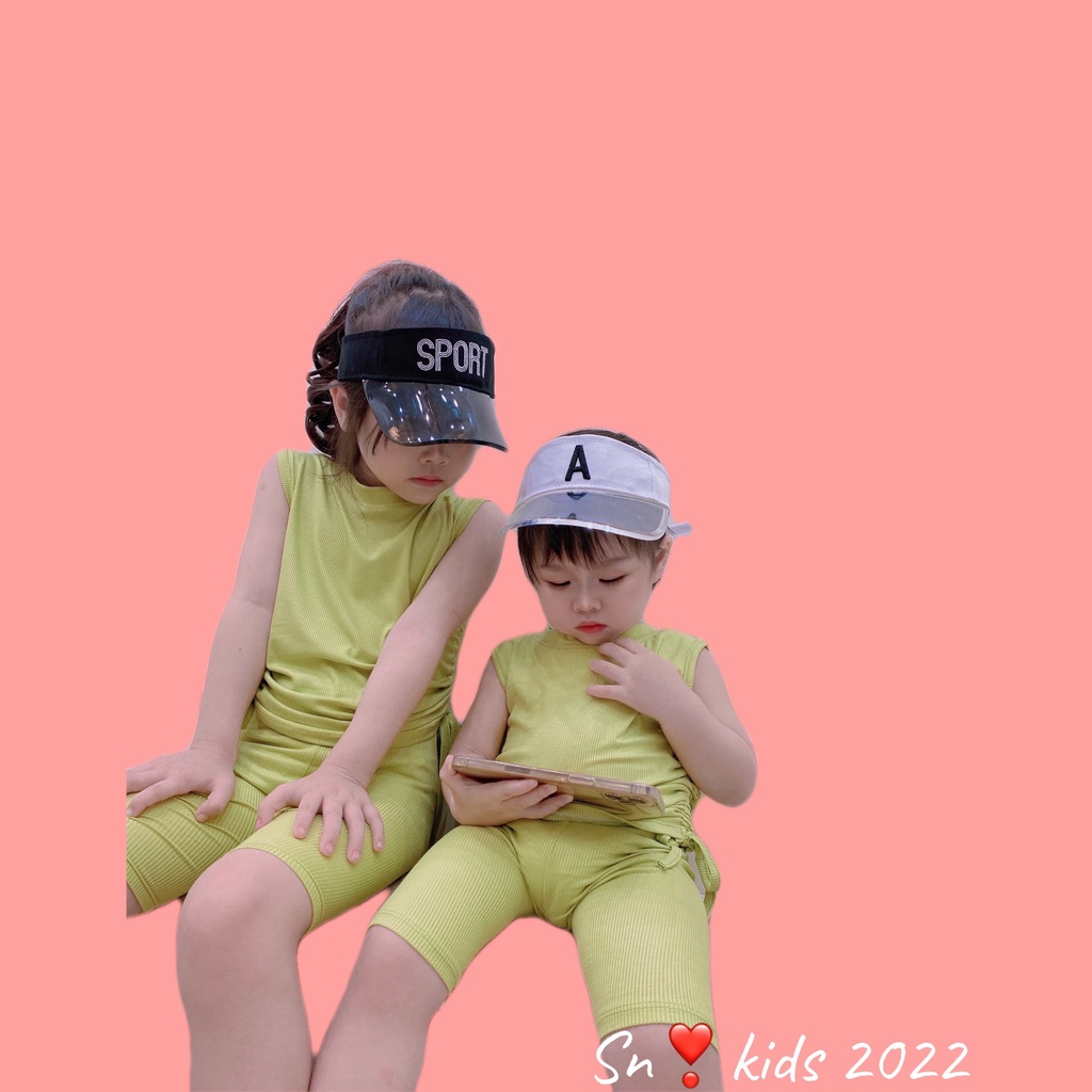 Bộ hè bé gái, bộ tăm lạnh mềm mát áo sát nách rút dây hông kèm quần lửng cho bé