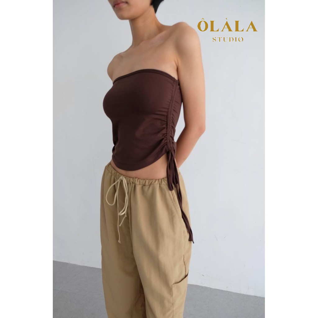 OLALASTUDIO Áo ống tube top cột dây 2 bên màu nâu Jasper Tube Top