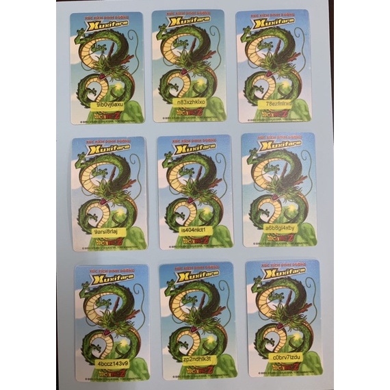 01 thẻ Dragon Ball 7 viên Ngọc Rồng cỡ 5,5 cm x 8,5 cm