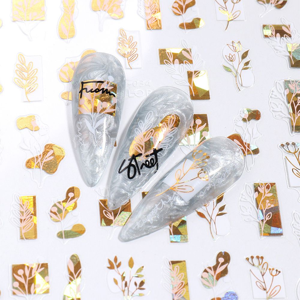 Sticker Dán Móng Nghệ Thuật Màu Holographic|Miếng Dán Trang Trí Móng Tay Họa Tiết Hoa Lá 3D Màu Trắng Độc Đáo Tiện Dụng