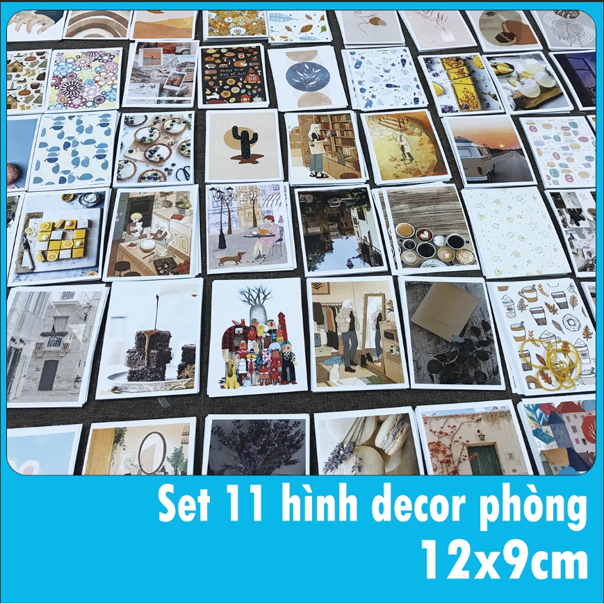 Set thiệp POSTCARD style Minimalism trang trí, decor phòng ngủ họa tiết sáng tạo kèm sticker dán xinh xắn(1 set 11 tấm)