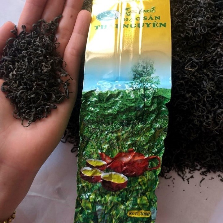 Trà xanh Thái Nguyên 1 tôm 2 lá búp 100g (Ấm Nâu)
