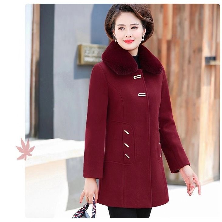 Áo khoác len nữ trung niên và người già, niên, đầm mẹ thu đông cotton 40-50