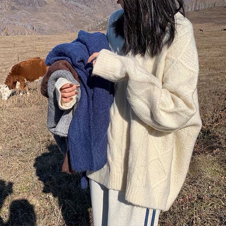 Áo len cổ chữ v dáng rộng thời trang thu đông