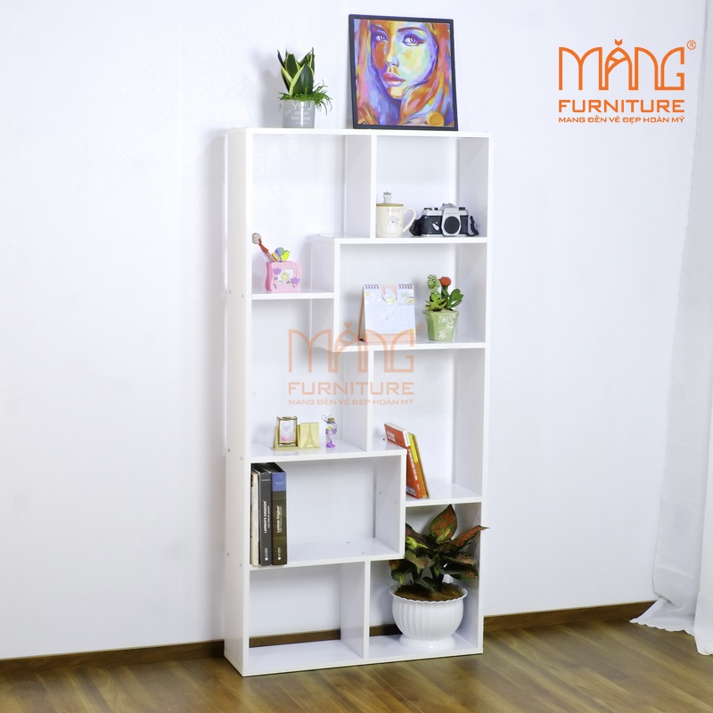 Kệ sách gỗ, giá sách đứng nhiều ngăn (3 màu: trắng, đen, vân gỗ) KS04