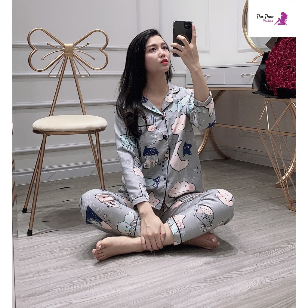 [Bộ Ngủ Pijama Tay Dài-Đồ Bộ Mặc Nhà-Vải Thái Lọai 1-Hàng Có Size-Kèm Ảnh Thật.