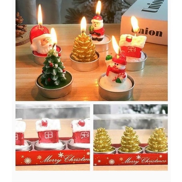 Set 3 nến thơm Giáng sinh Noel dễ thương nhiều mẫu siêu xinh có kèm đế đựng nến tiện lợi