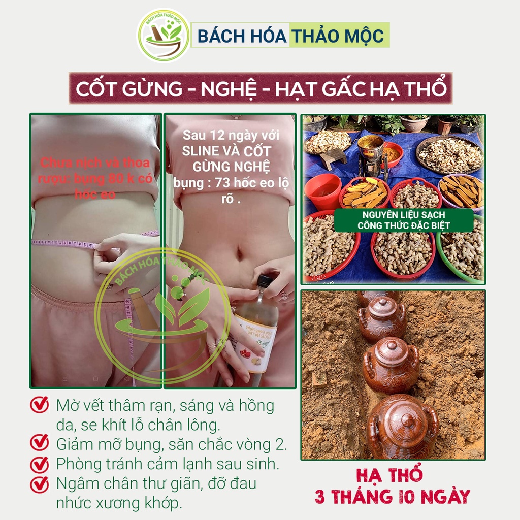 Cốt Gừng Nghệ Hạt Gấc Hạ Thổ Cho Mặt Và Toàn Thân Handmade Chai 500 - 1000ml