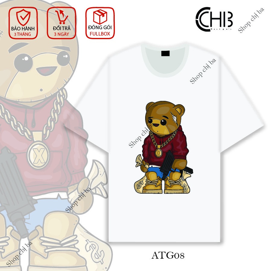 [ATG08]Áo thun Design Gấu Bear unisex nam nữ form rộng từ 35-75kg | BigBuy360 - bigbuy360.vn