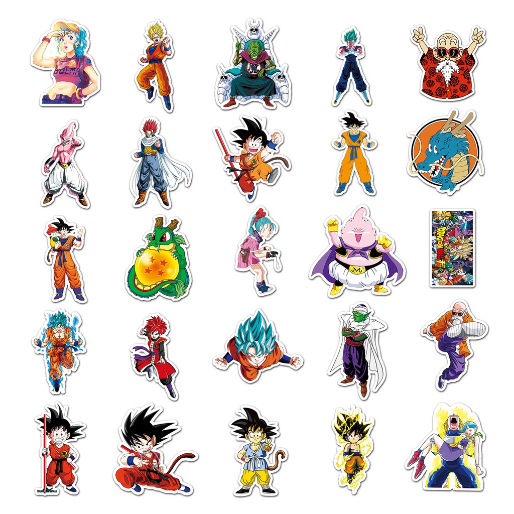 Combo 30 Sticker Chống Nước Decal Dán Điện Thoại Laptop Mũ Vali Đàn Guitar Sổ Tay Bình Nước [Dragon Ball]