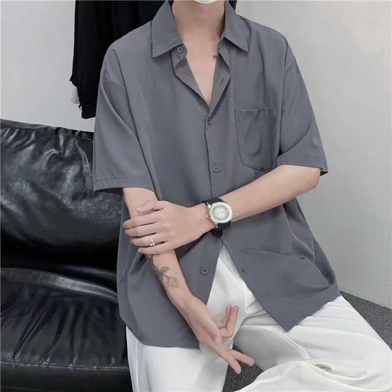 Áo Sơ Mi Tay Ngắn Dáng Rộng Màu Trơn Chất Lượng Cao Thời Trang Mùa Hè Cho Nam