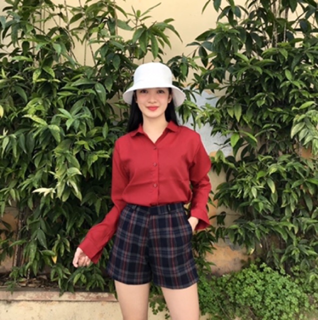 Quần short kẻ cạp chun