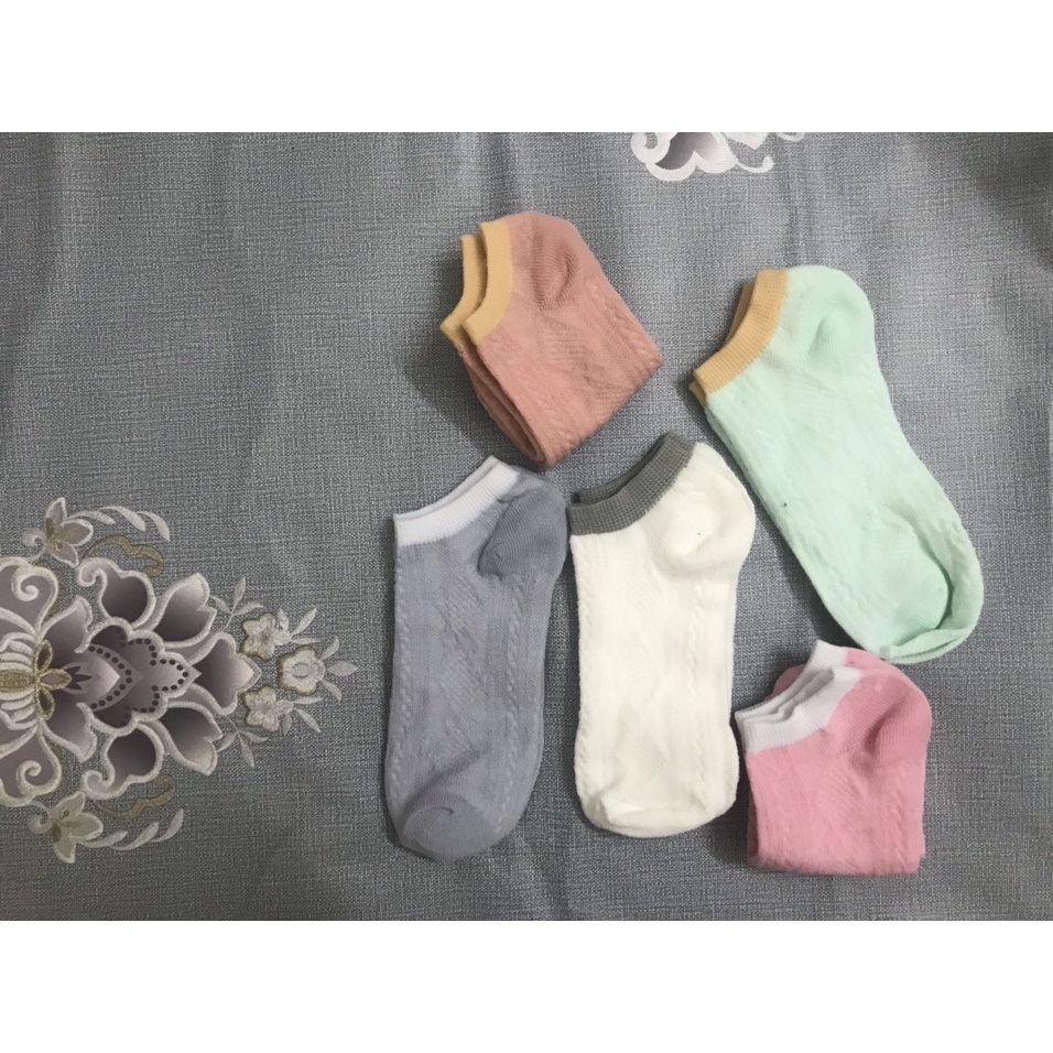 Tất vớ nữ cổ ngắn - tất vớ học sinh mỏng thoáng màu sắc pastel hoạ tiết gân phong cách Hàn Quốc dễ thương