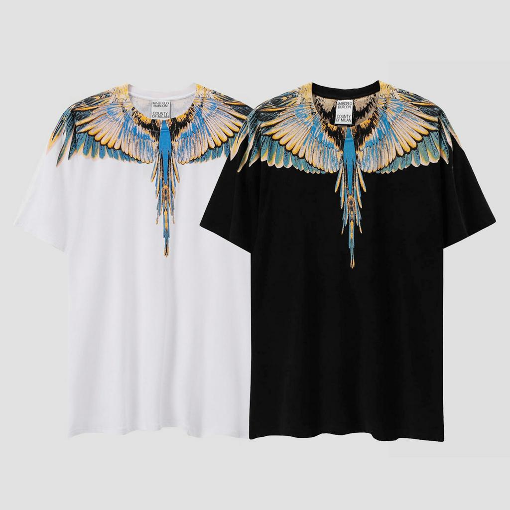 Marcelo BURLON Áo Thun Tay Ngắn Chất Liệu cotton In Họa Tiết Thời Trang Mùa Hè Cho Nam Và Nữ
