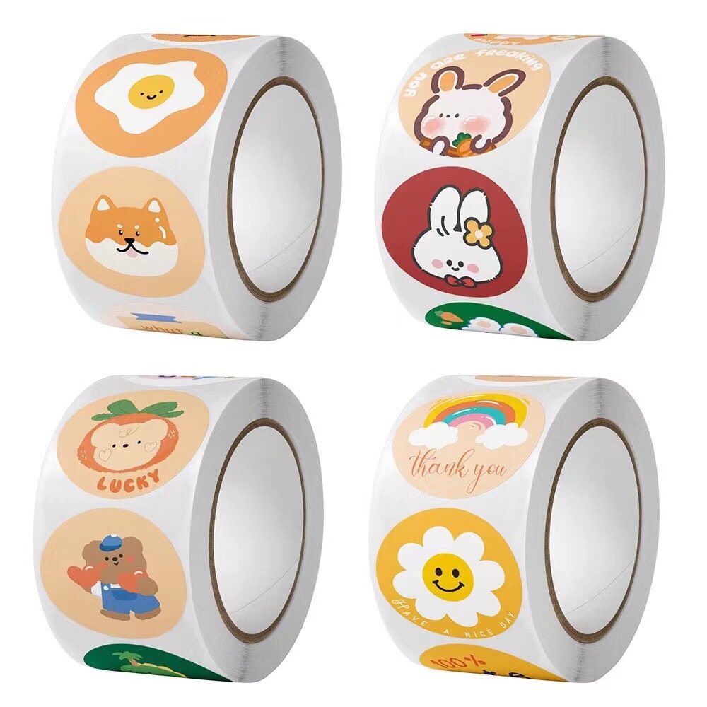 Cuộn tem THANK YOU 500 miếng chibi nhiều hình cute - shopliam