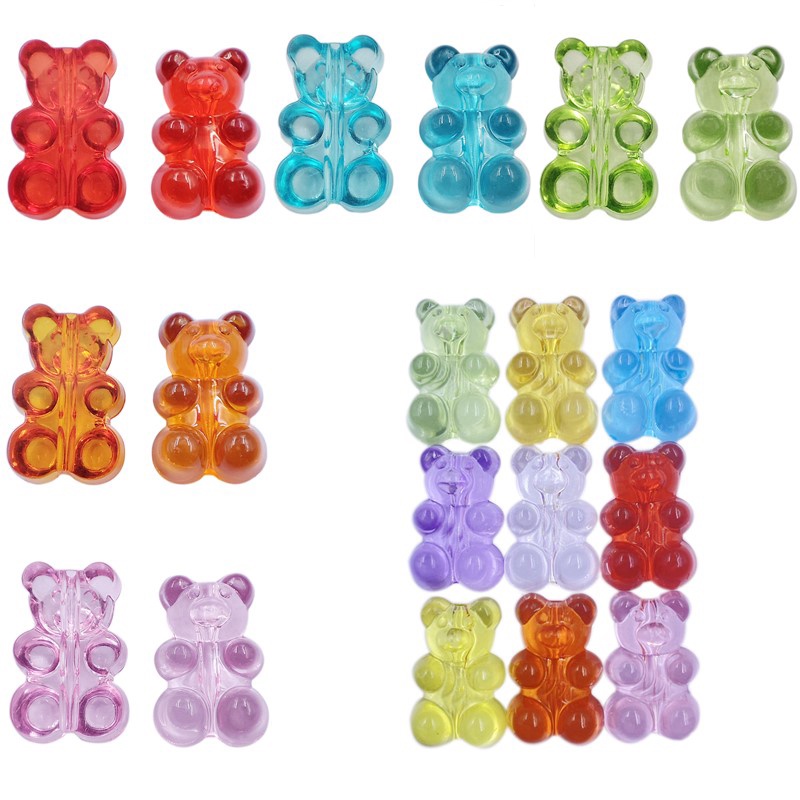 Set 50 hạt xỏ làm đồ trang sức hình gấu trong suốt màu kẹo xinh xắn diy