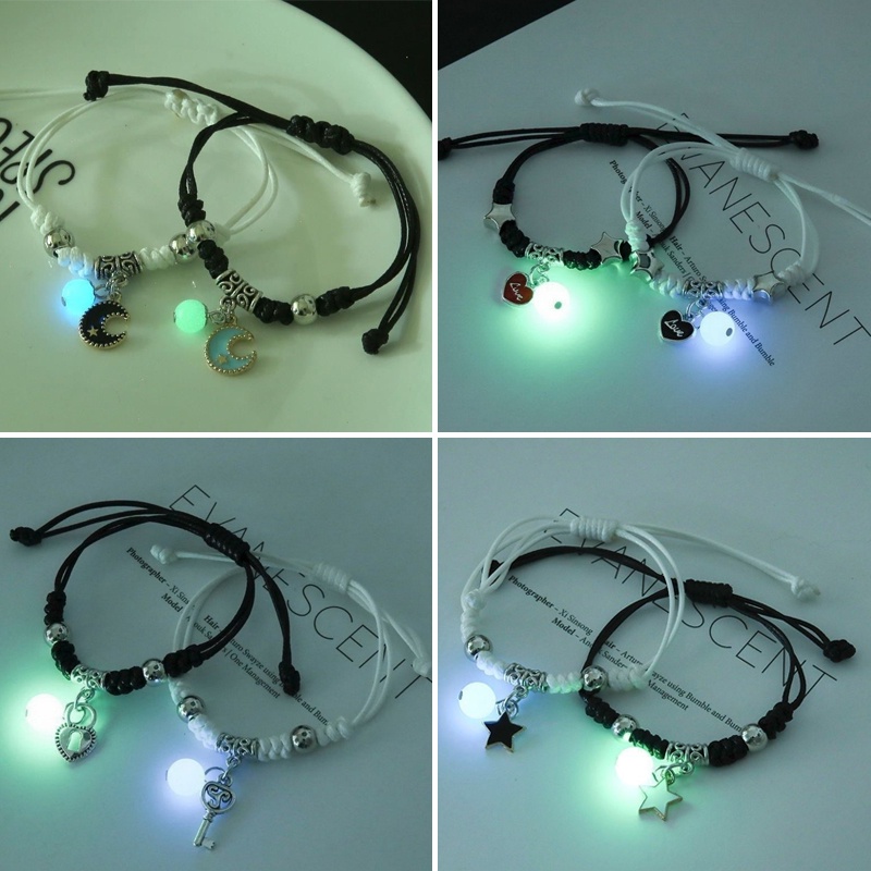 Set 2 Vòng Tay Bện Dây Màu Dạ Quang Thời Trang Cho Cặp Đôi