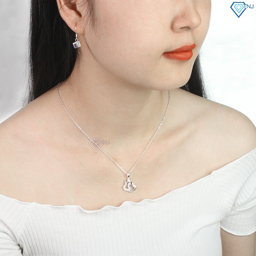 Dây chuyền nữ bạc mặt trái tim đôi đính đá đẹp DCN0445 Trang Sức TNJ